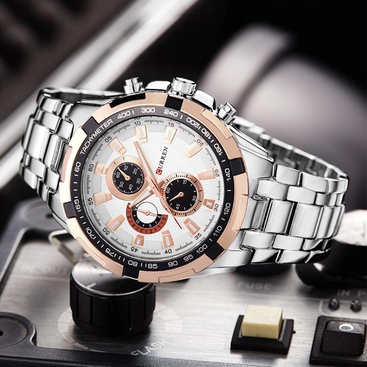 Stainless Steel Men Analog Sport Watch - 8023 - White Case Black Face 7