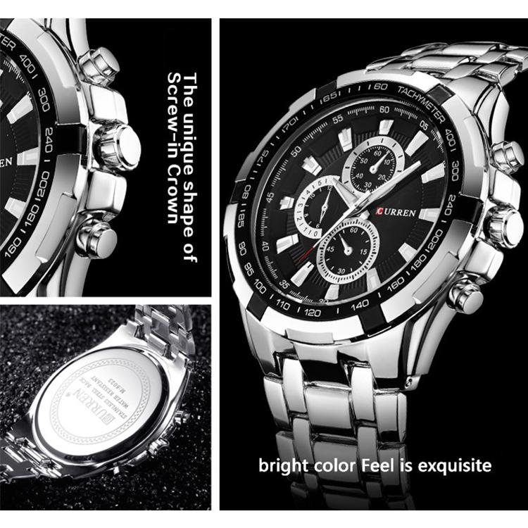 Stainless Steel Men Analog Sport Watch - 8023 - White Case Black Face 13