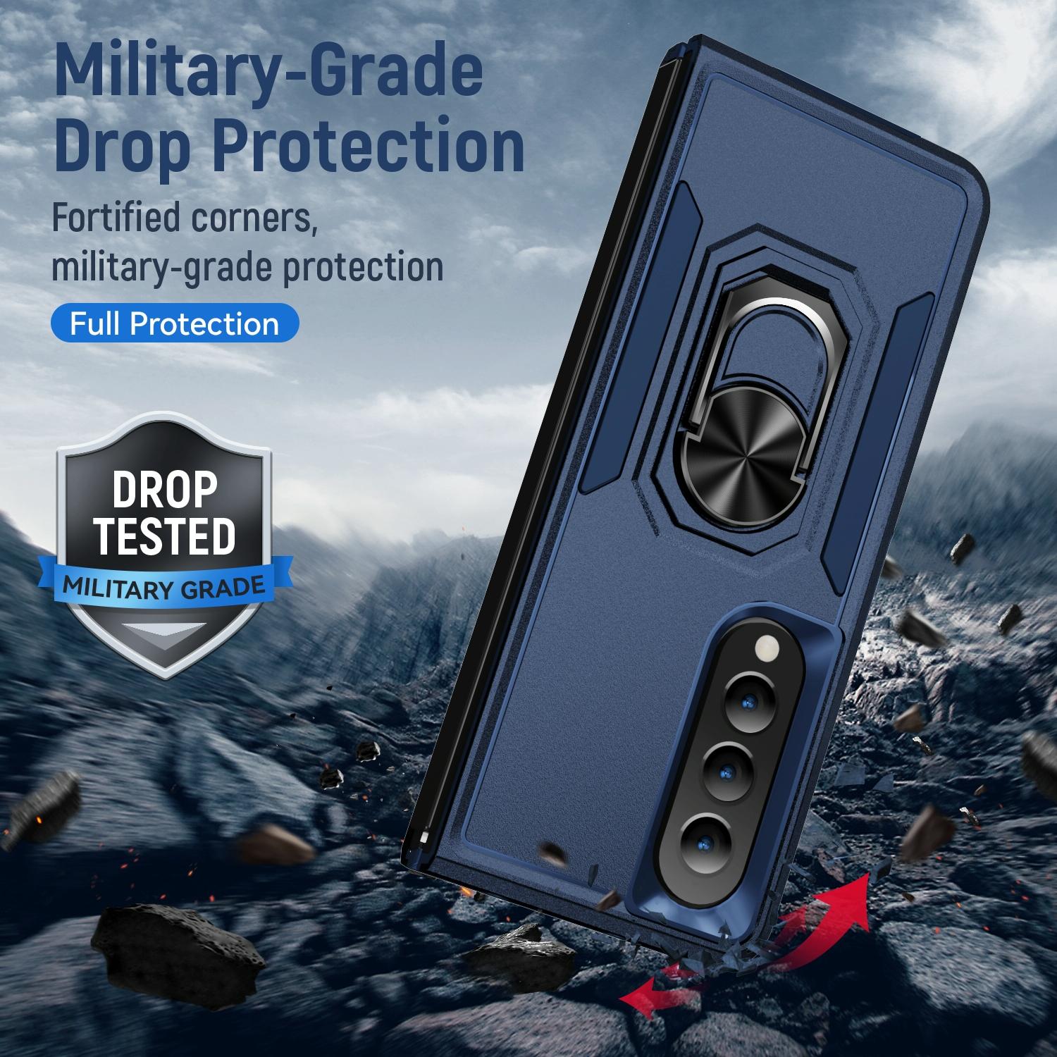 For Samsung Galaxy Z Fold4 5G Shockproof Case With Holder - Pc Tpu - Purple + Black 3