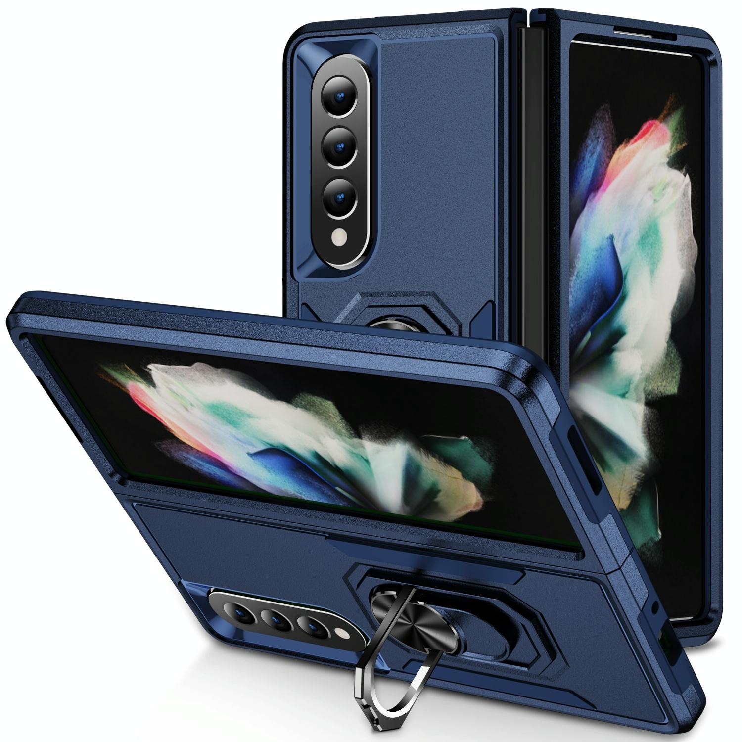 For Samsung Galaxy Z Fold4 5G Shockproof Case With Holder - Pc Tpu - Purple + Black 9