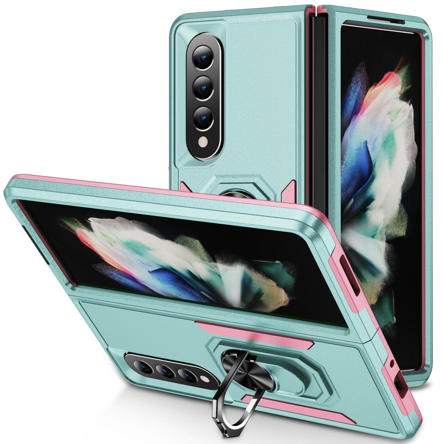 For Samsung Galaxy Z Fold4 5G Shockproof Case With Holder - Pc Tpu - Purple + Black 11