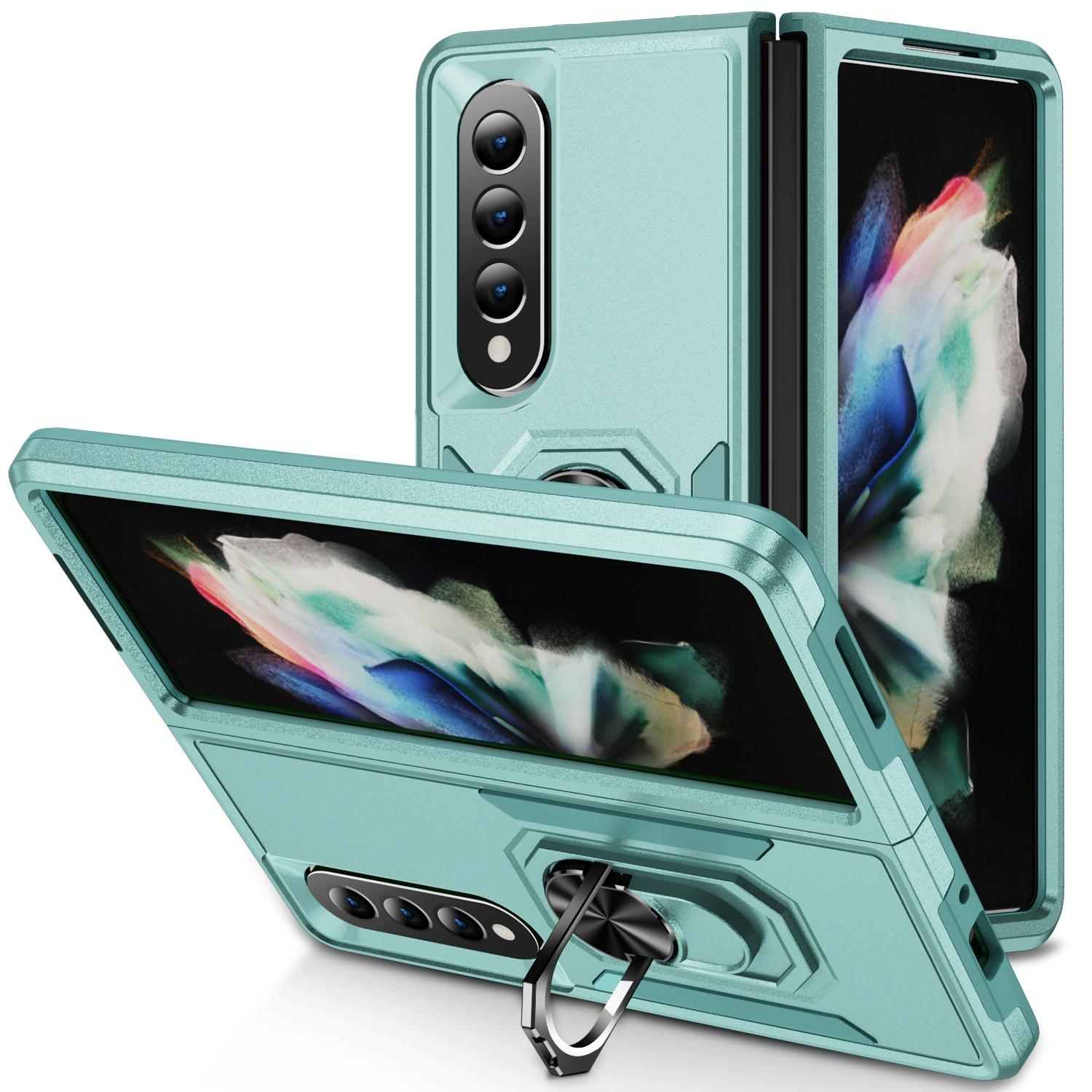 For Samsung Galaxy Z Fold4 5G Shockproof Case With Holder - Pc Tpu - Purple + Black 12
