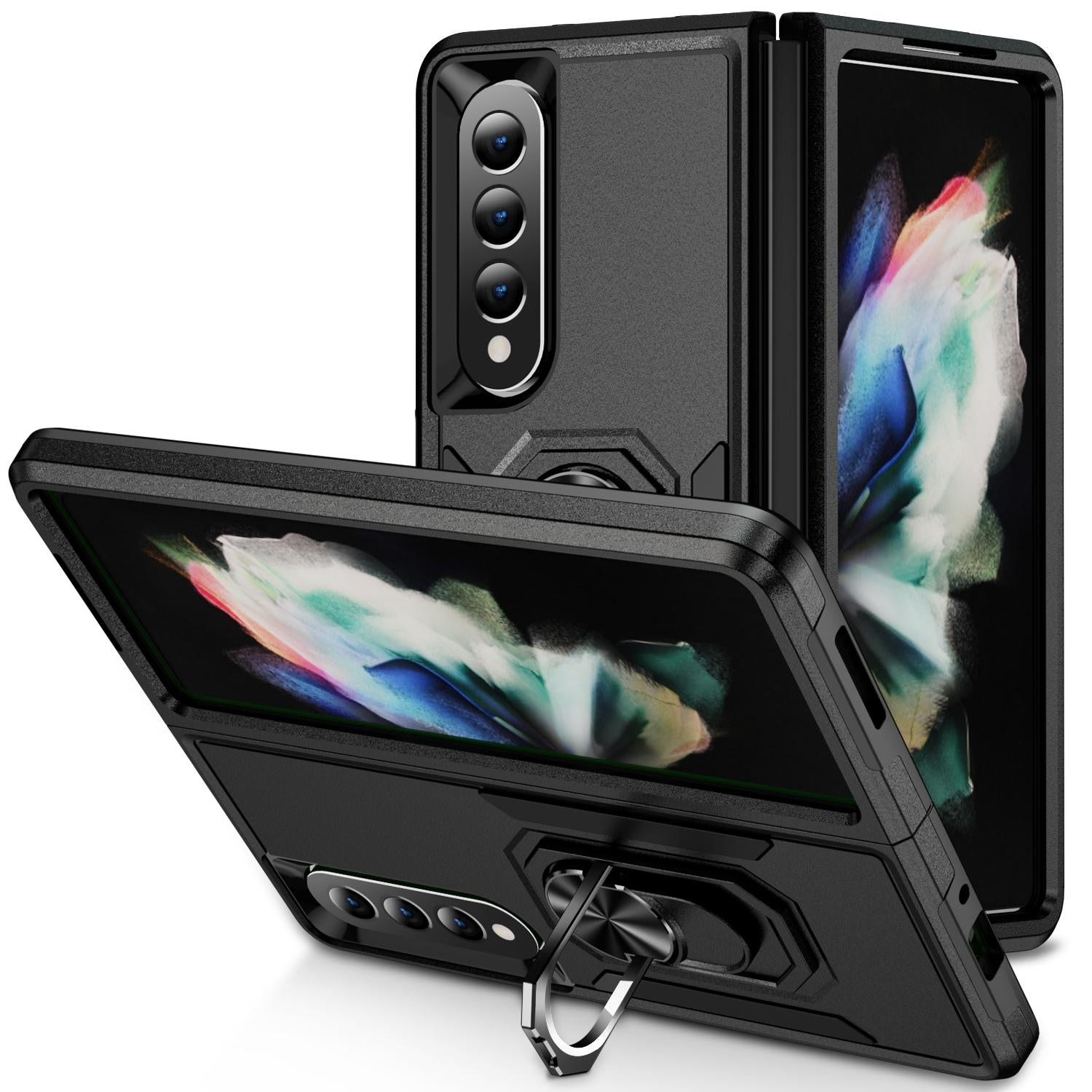For Samsung Galaxy Z Fold4 5G Shockproof Case With Holder - Pc Tpu - Purple + Black 13