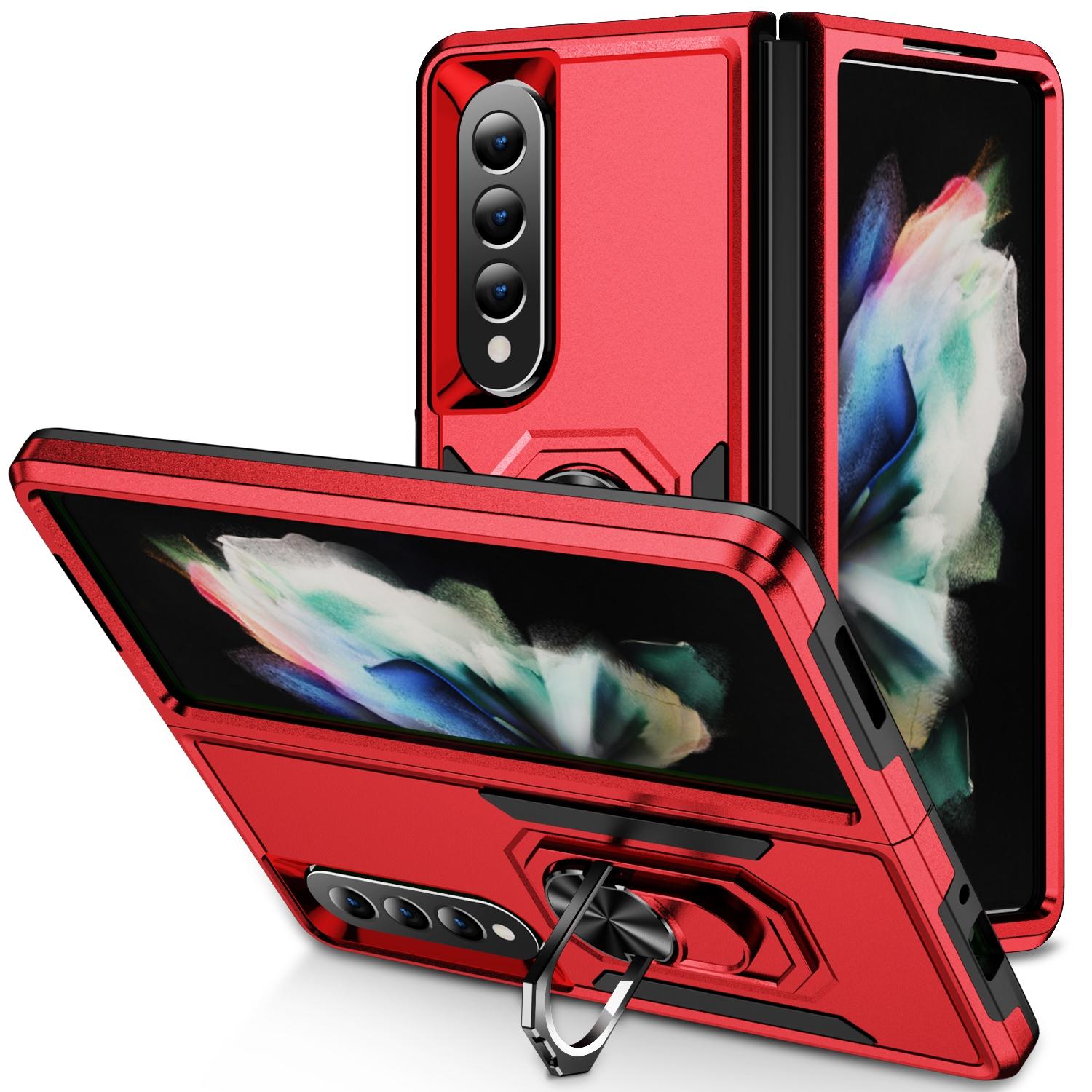 For Samsung Galaxy Z Fold4 5G Shockproof Case With Holder - Pc Tpu - Purple + Black 14