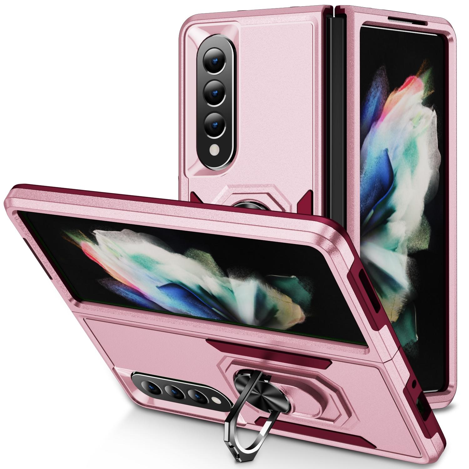 For Samsung Galaxy Z Fold4 5G Shockproof Case With Holder - Pc Tpu - Purple + Black 15
