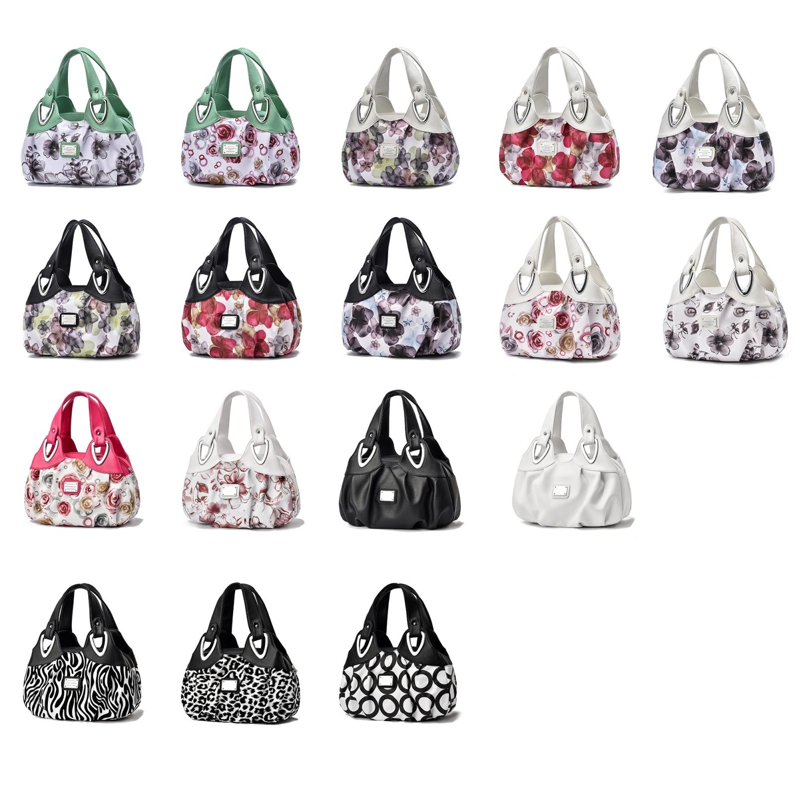 Soft Leather Women Handbag - White Handle Red Rose 3