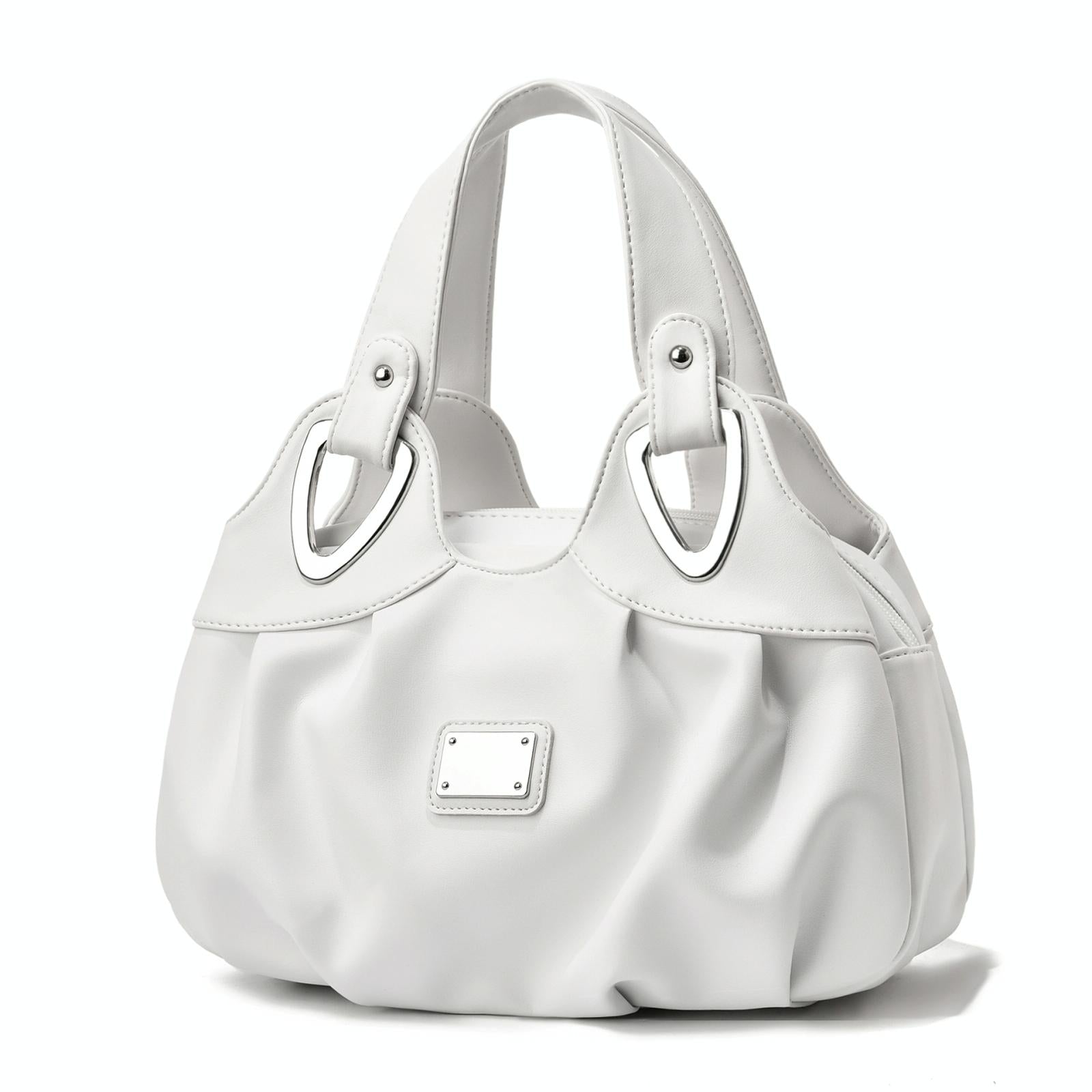 Soft Leather Women Handbag - White Handle Red Rose 11