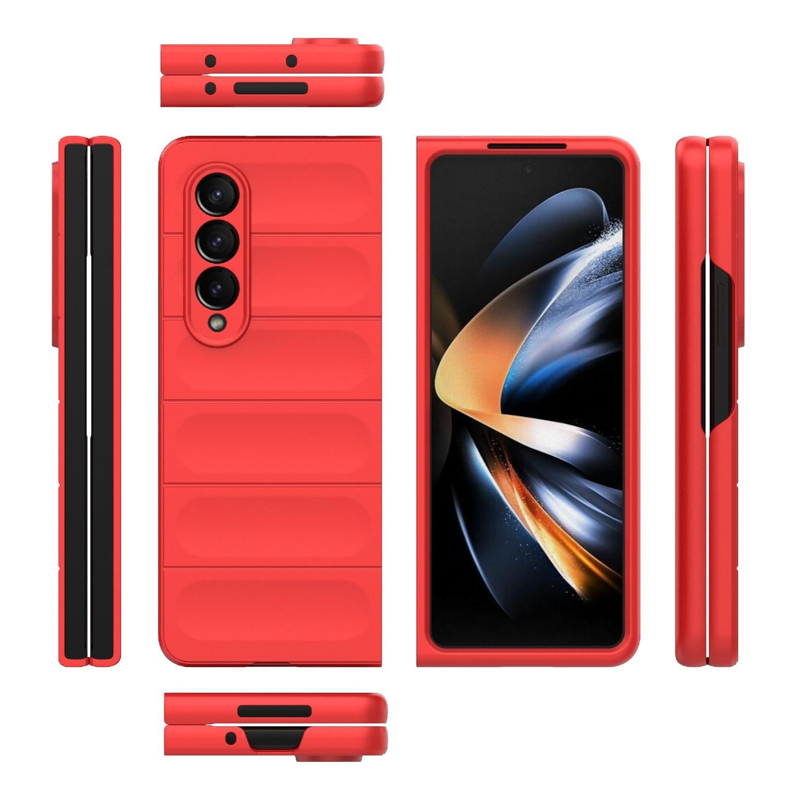 For Samsung Galaxy Z Fold4 5G Foldable Shockproof Phone Case with Magic Shield - Slim Design - Wine Red 14