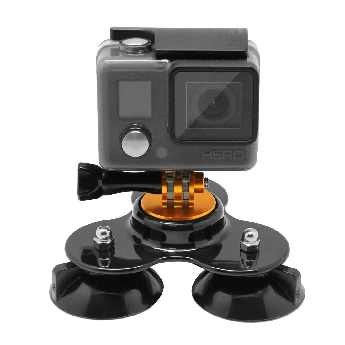 Universal Suction Cup Mount for Action Cameras with Tripod and Handle - Gold 7
