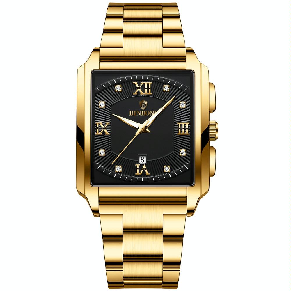 Waterproof Men Quartz Watch - Rectangular Outdoor Design - Black Leather-White Steel 14