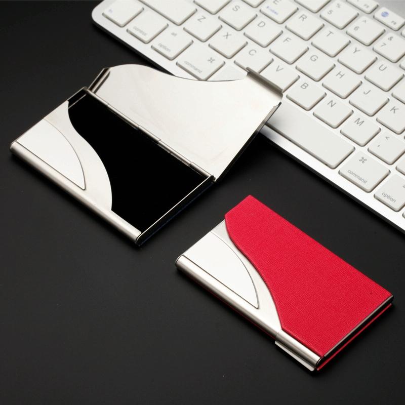 Stainless Steel Business Card Case Large Capacity - Litchi Red 6