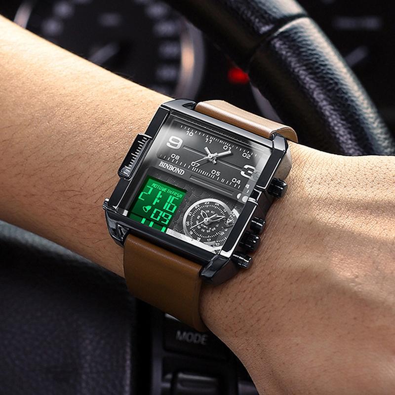 Waterproof Square Multifunctional Sports Quartz Watch - White Steel-Black 8