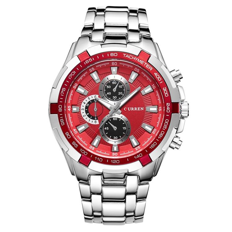 Stainless Steel Men Analog Sport Watch - 8023 - White Case Red Face
