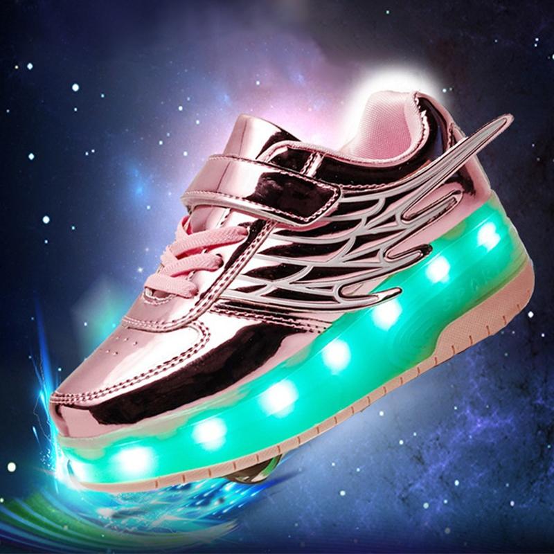 Double Wheel Led Roller Skates - Size 39 Wing Design - Gold 14