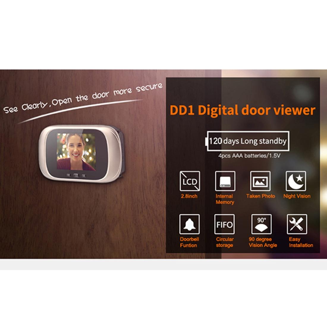 2.8 Lcd Screen Cat Eye Doorbell With Night Vision - Gold 5