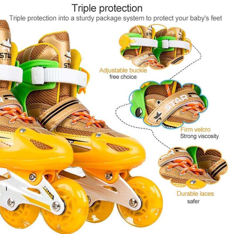 Adjustable Kids Roller Skates Set - Flash Wheels Size m - Gold 6