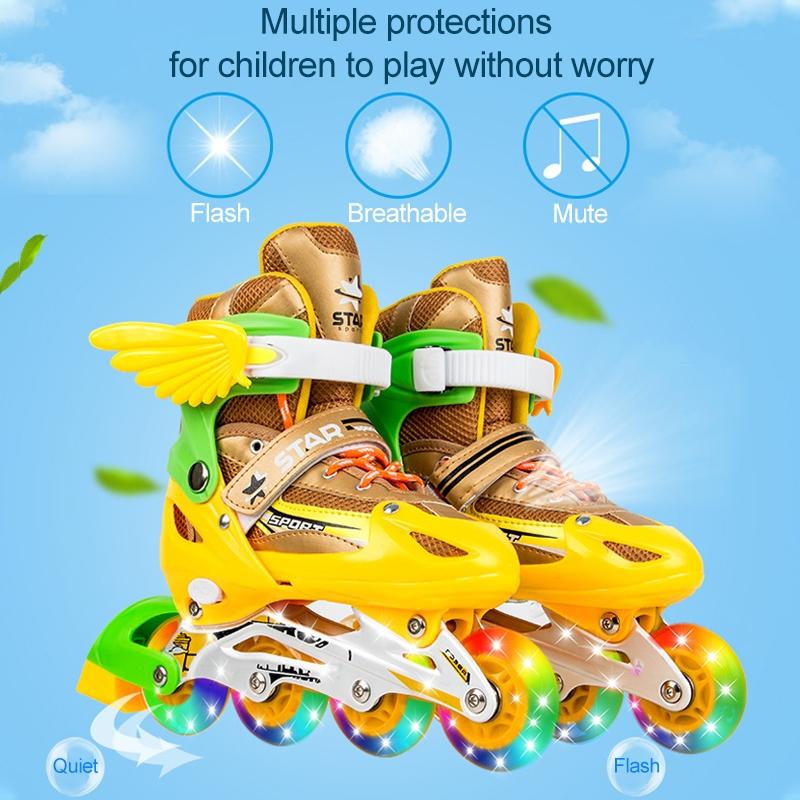 Adjustable Kids Roller Skates Set - Flash Wheels Size m - Gold 9