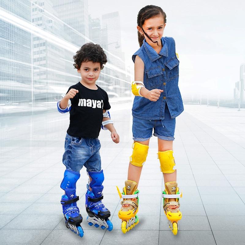 Adjustable Kids Roller Skates Set - Flash Wheels Size m - Gold 10