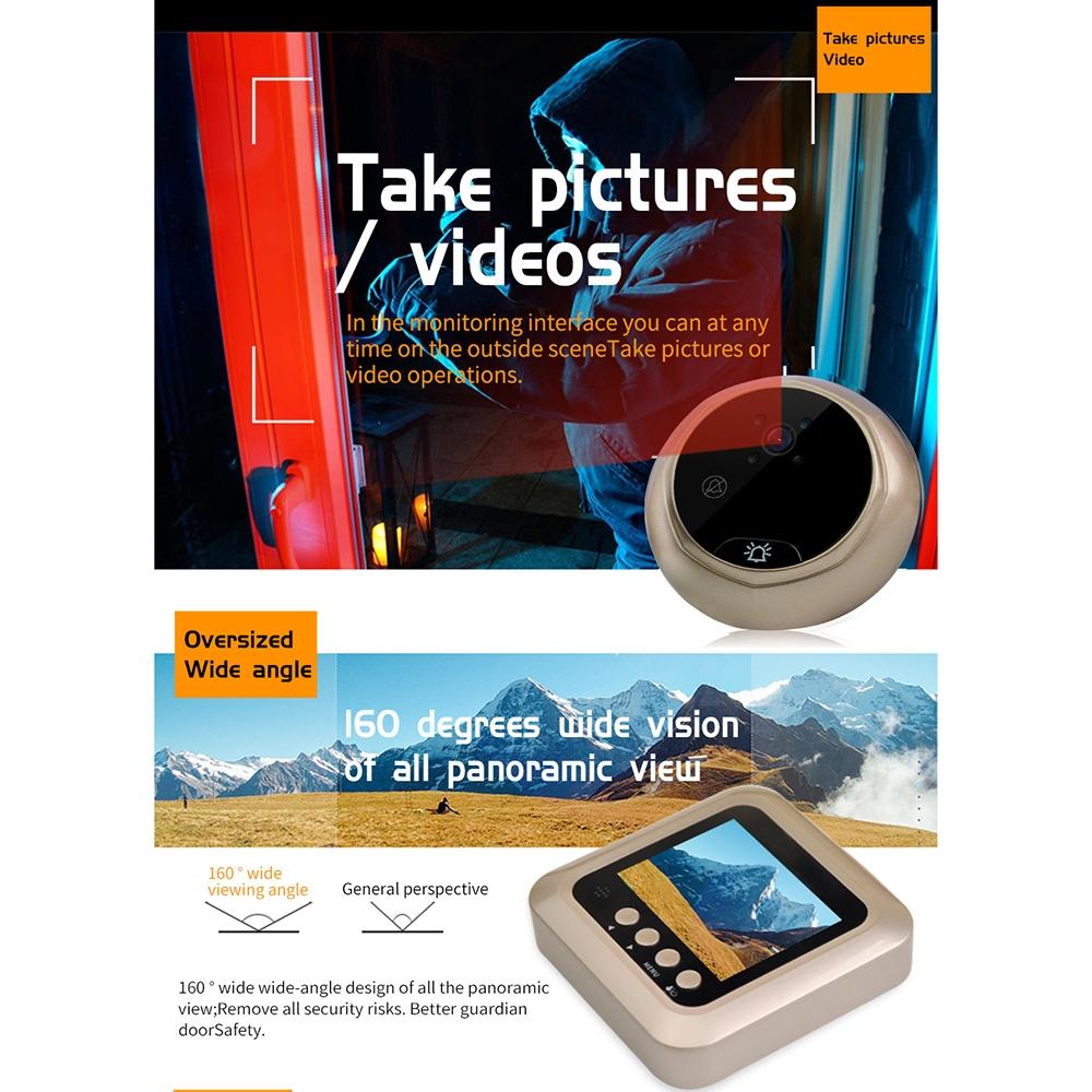 2.4 Screen 2.0Mp Security Camera With Night Vision And Video Recording - No Disturb Peephole Viewer - Gold 8