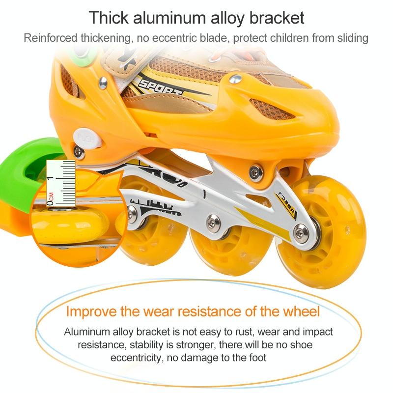 Adjustable Kids Roller Skates Set - Full Flash Single Four-wheel - Size l - Gold 7