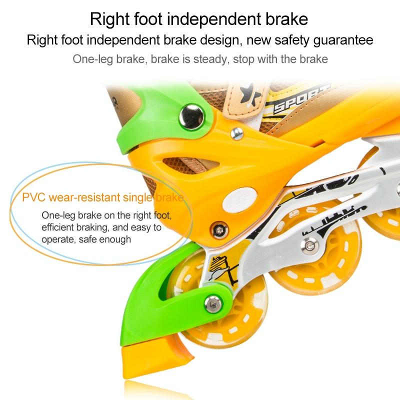 Adjustable Kids Roller Skates Set - Full Flash Single Four-wheel - Size l - Gold 8