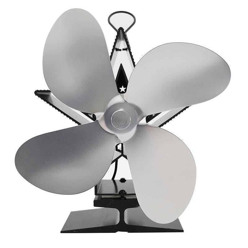 Efficient 4-blade Heat-powered Stove Fan - Aluminum - Gold