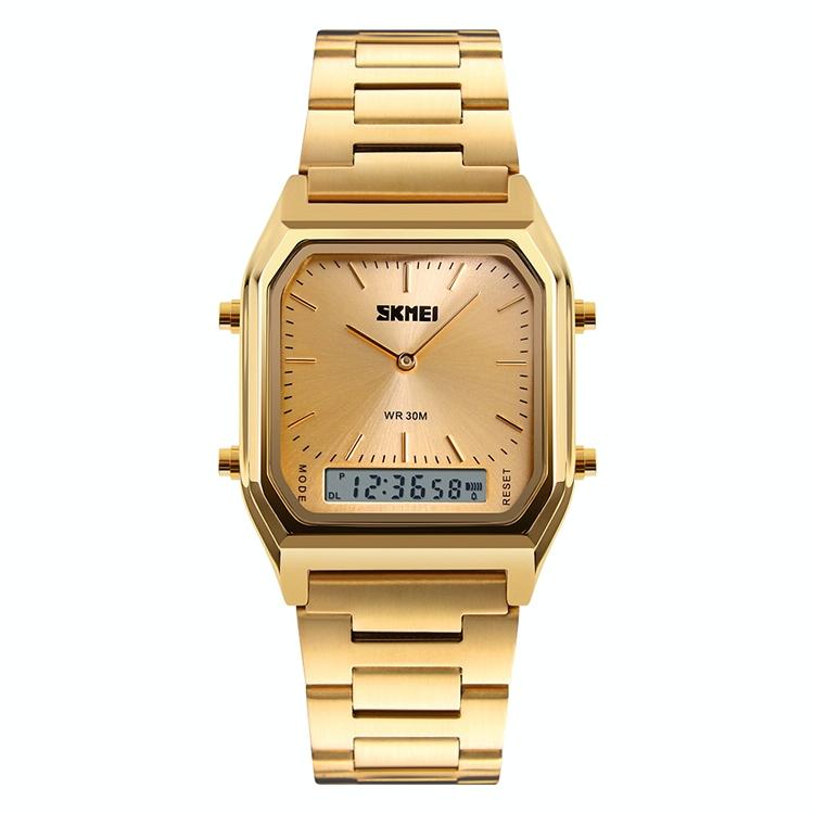 Waterproof Dual Display Men Outdoor Watch - Gold