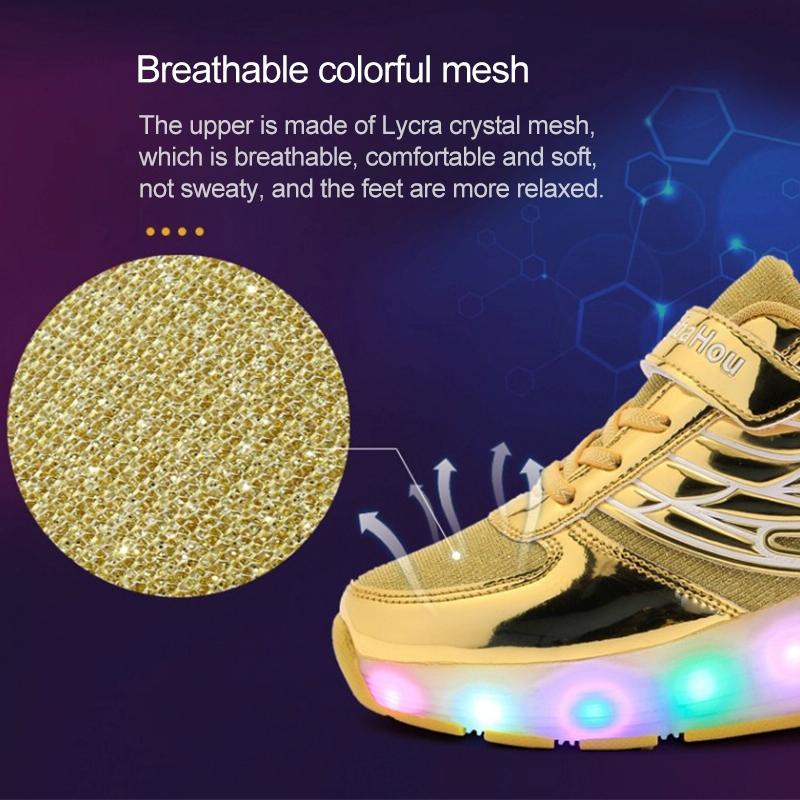 Mesh Surface Led Roller Skates - Single Wheel - Gold 4