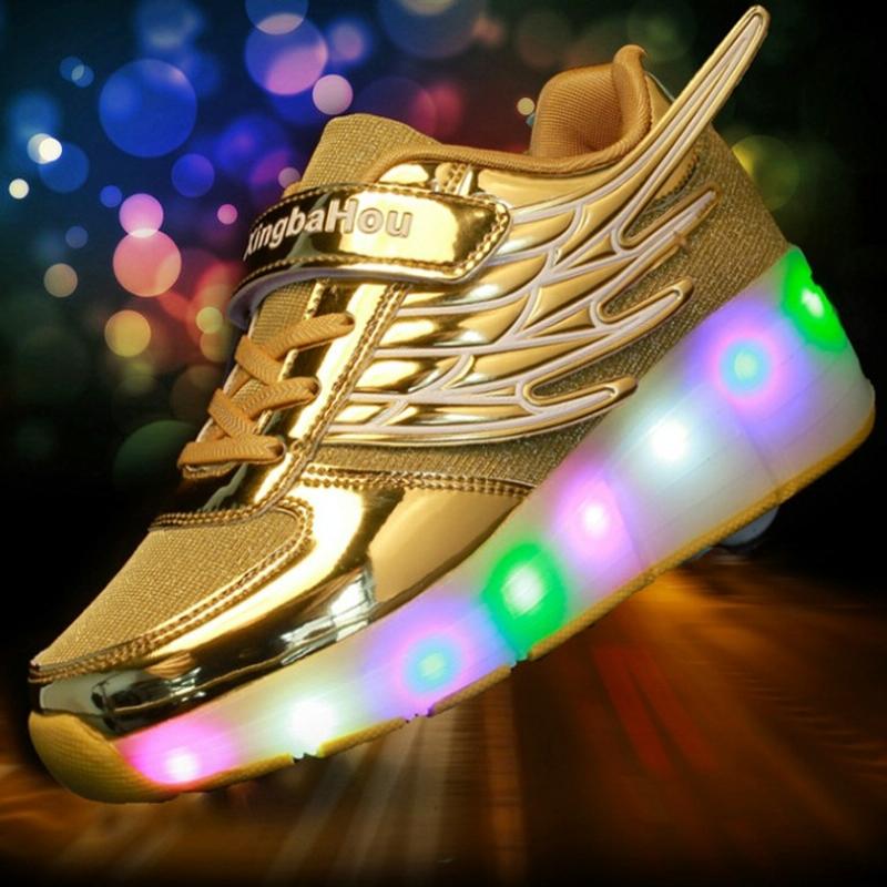 Mesh Surface Led Roller Skates - Single Wheel - Gold 8