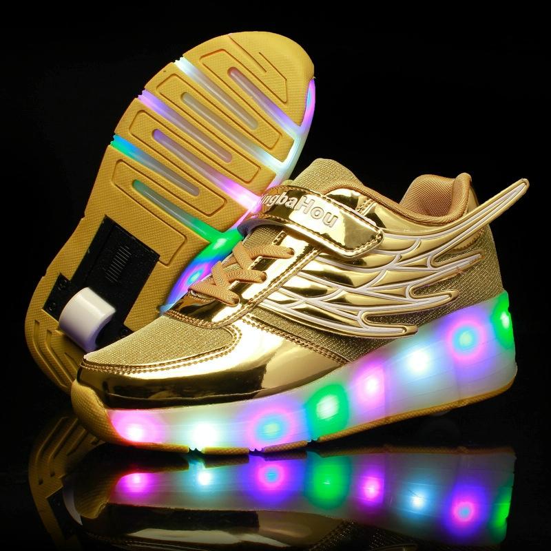 Mesh Surface Led Roller Skates - Single Wheel - Gold 11