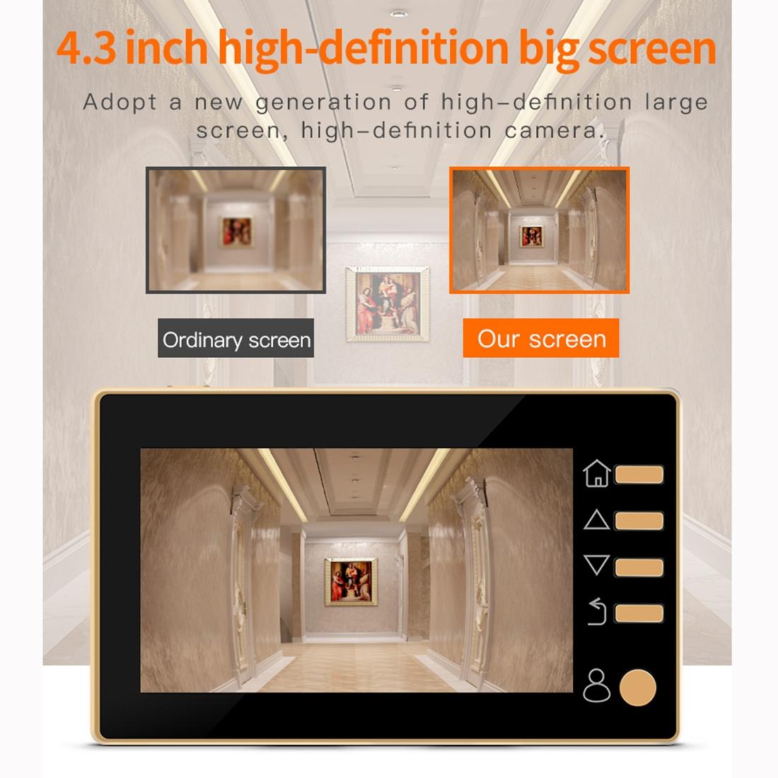 Smart Digital Door Viewer With Motion Detection And Video Alarm - 4.3 Screen - Tf Card Support - Gold 3