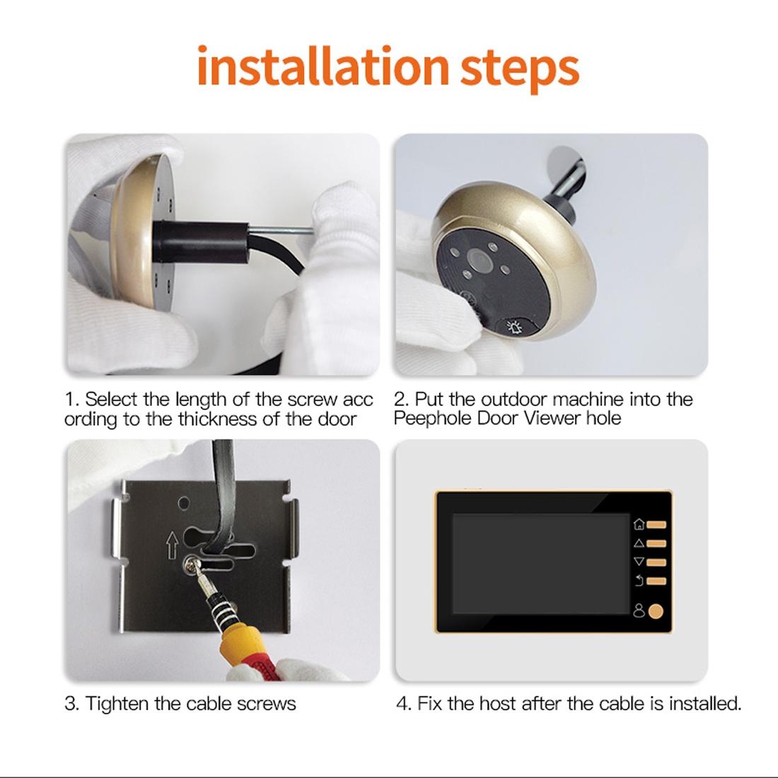 Smart Digital Door Viewer With Motion Detection And Video Alarm - 4.3 Screen - Tf Card Support - Gold 9