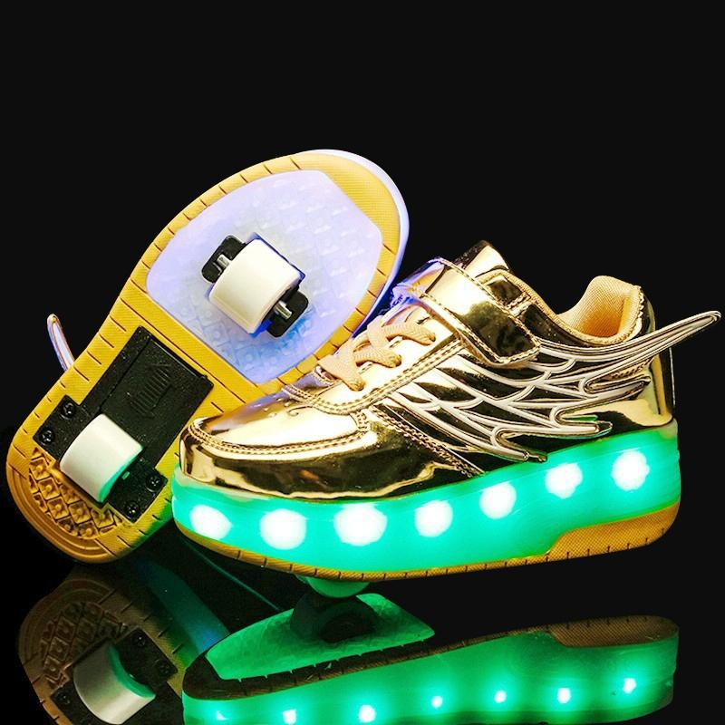 37 Size Double Wheel Led Wing Roller Skates - Gold
