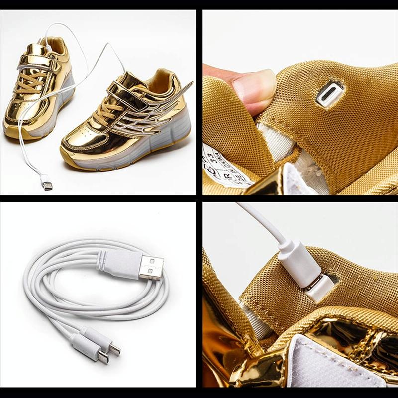 37 Size Double Wheel Led Wing Roller Skates - Gold 4