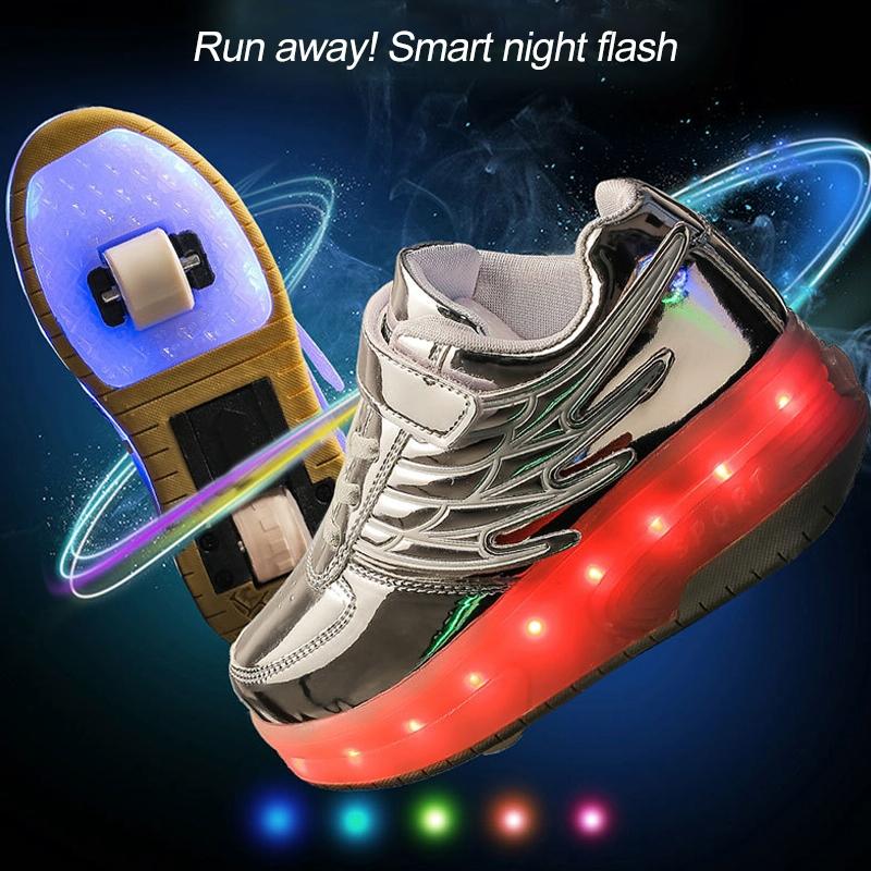 37 Size Double Wheel Led Wing Roller Skates - Gold 7