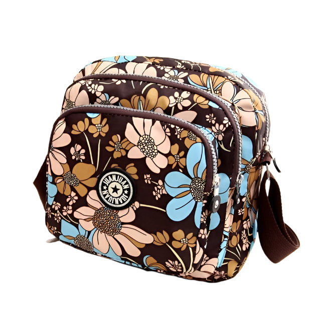 Waterproof Nylon Multilayer Crossbody Bag For Women - Colourful Flower