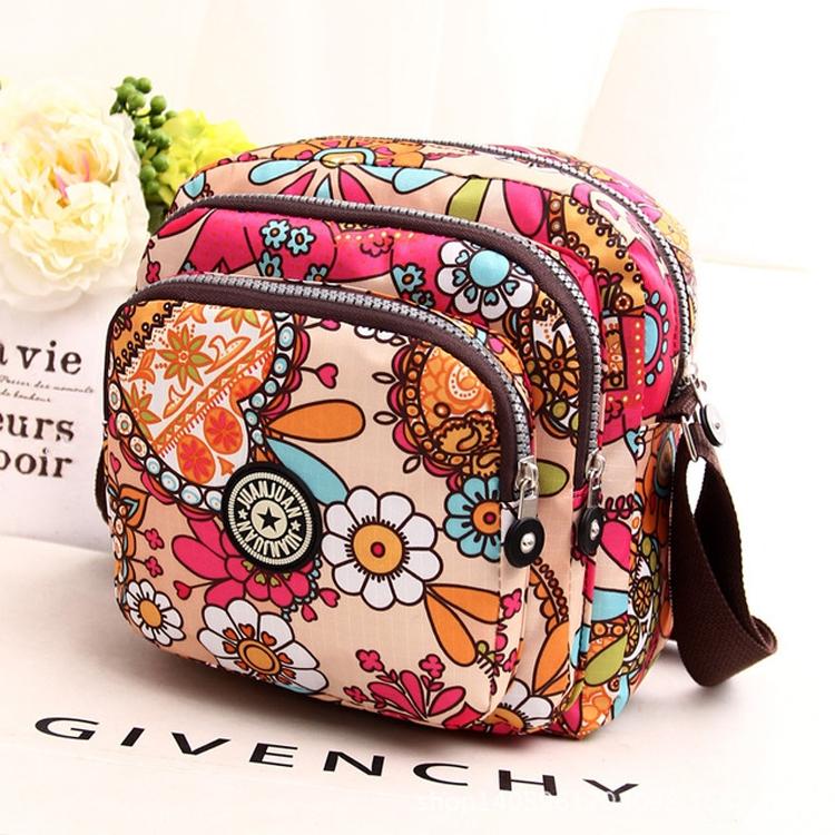 Waterproof Nylon Multilayer Crossbody Bag For Women - Colourful Flower 15