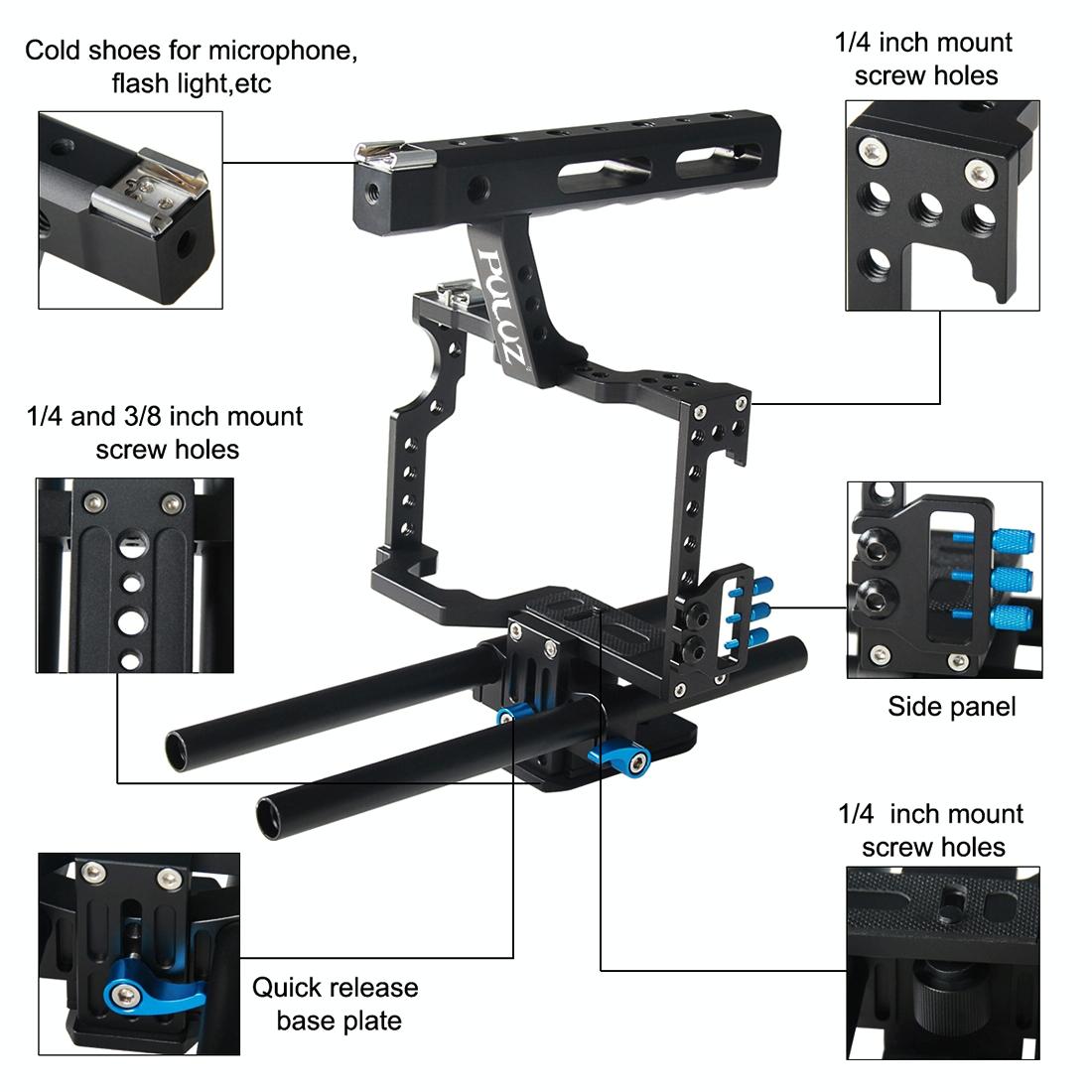 Camera Cage Stabilizer With Handle - Blue for Sony A7 / A7S / A7R 7