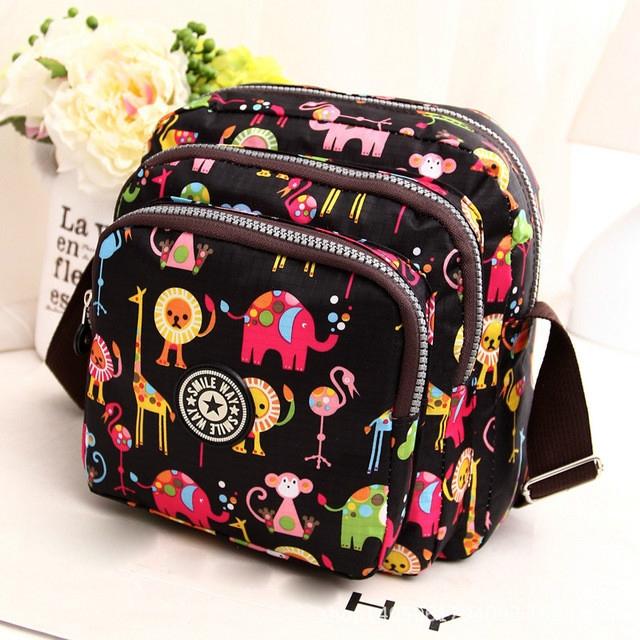 Waterproof Nylon Multilayer Crossbody Bag For Women - Pink Flower 11