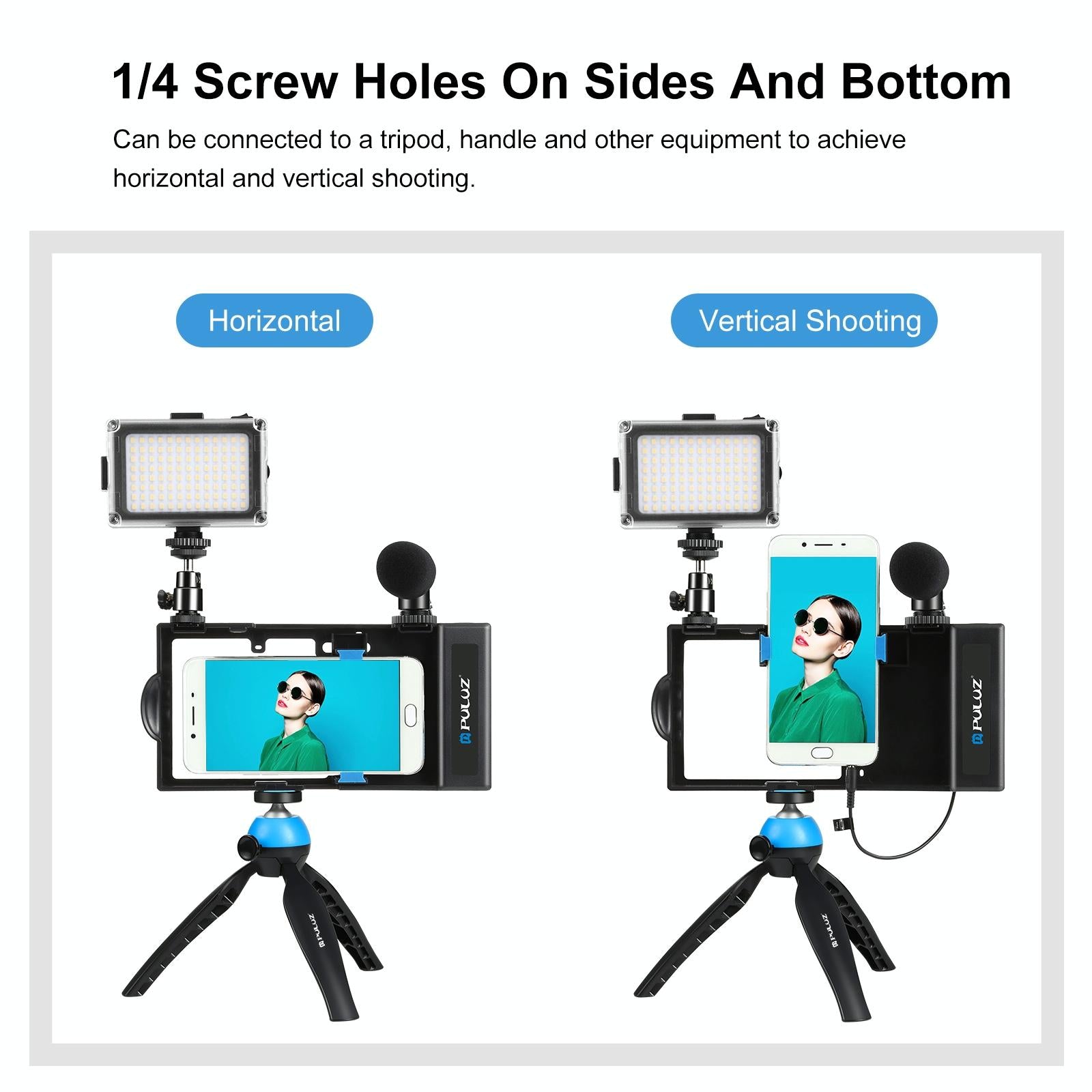 Bluetooth Vlogging Kit With Led Light Mic Tripod - Blue 4