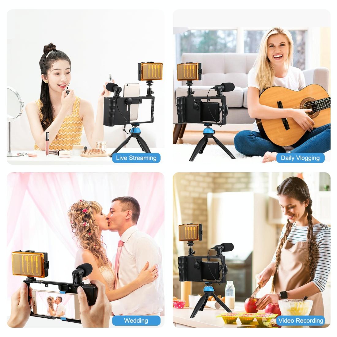 Bluetooth Vlogging Kit With Led Light Mic Tripod - Blue 7