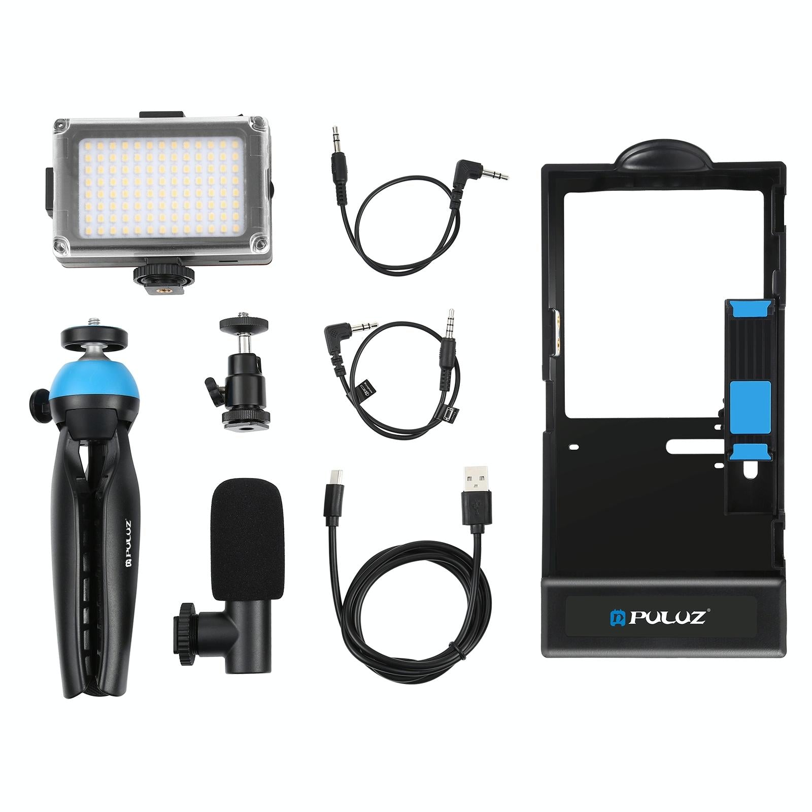 Bluetooth Vlogging Kit With Led Light Mic Tripod - Blue 8