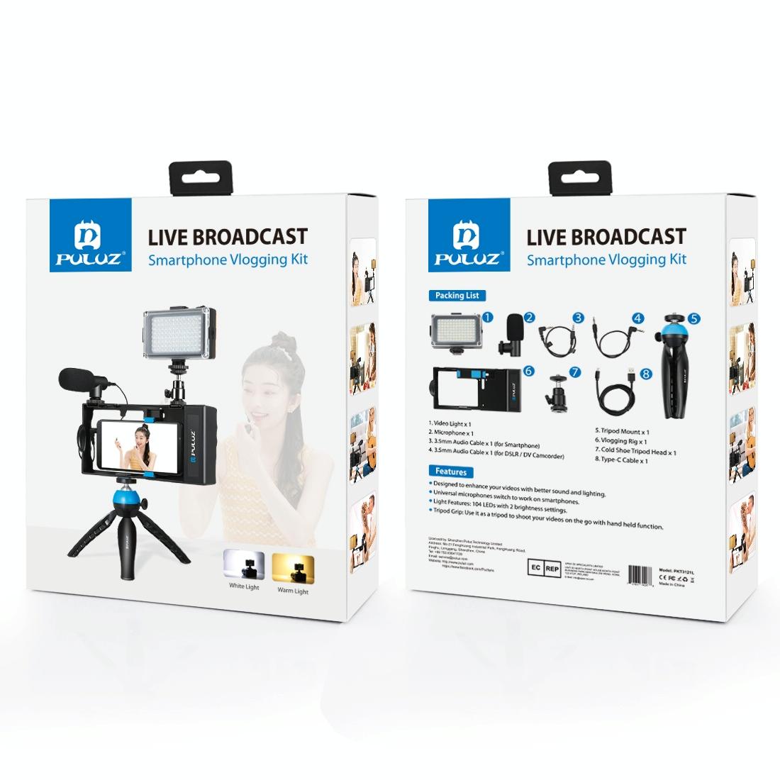 Bluetooth Vlogging Kit With Led Light Mic Tripod - Blue 9