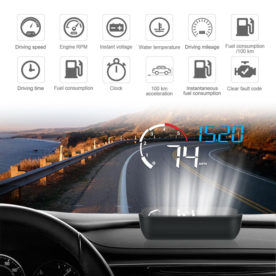 Universal Car Obd2 Hud 3.5 Inch Vehicle Head Up Display - Blue 6