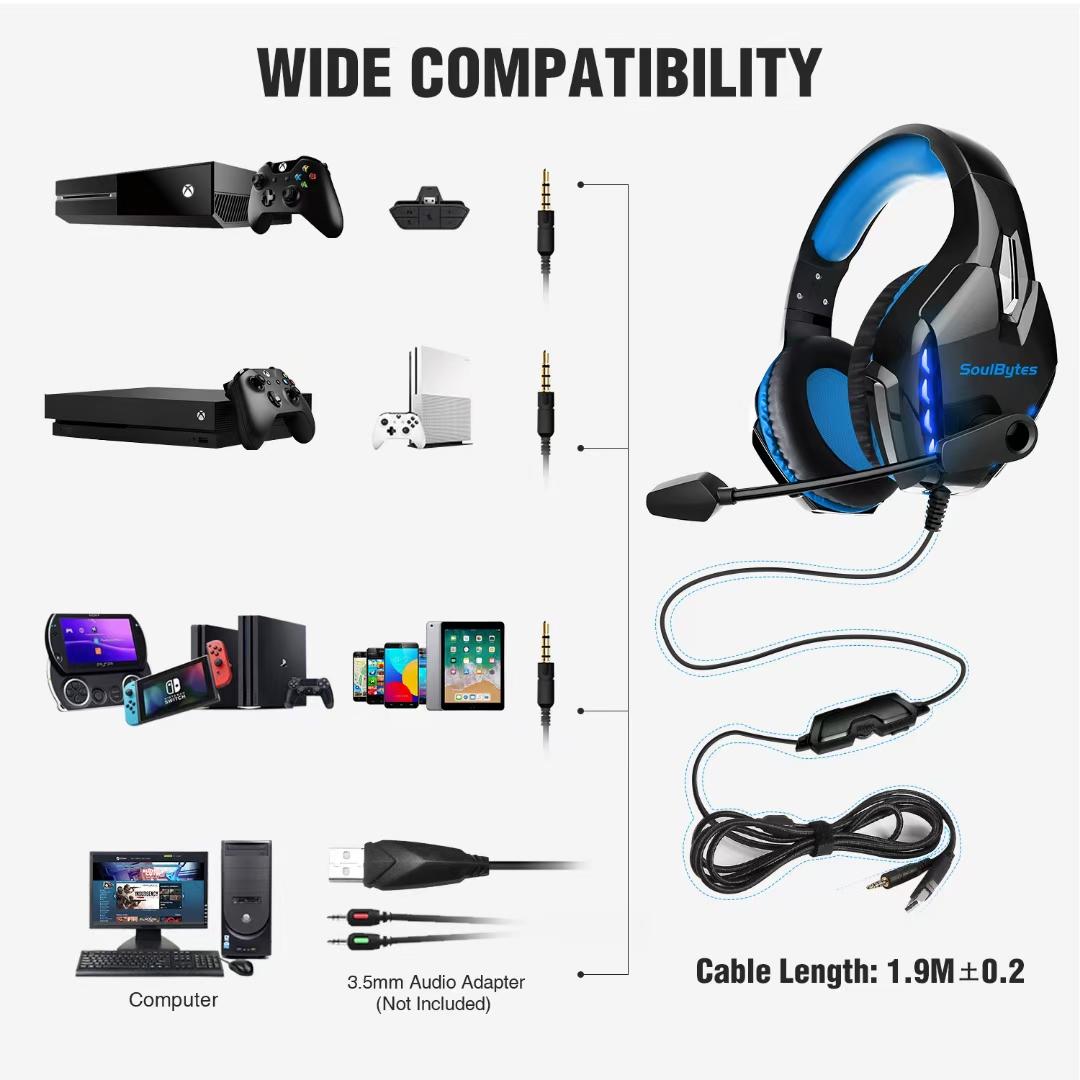 Adjustable Led Gaming Headset With Mic Blue 6