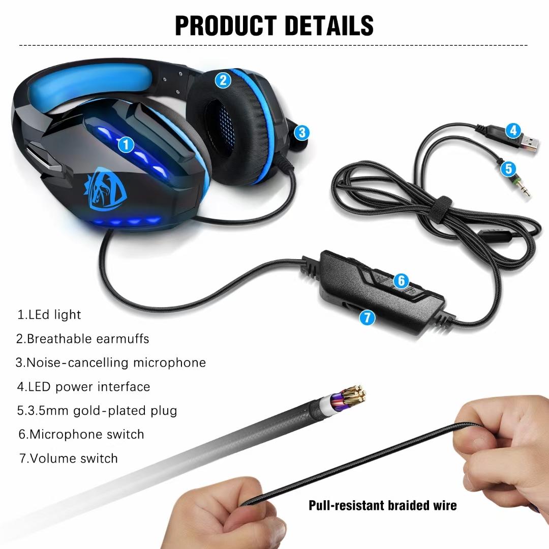 Adjustable Led Gaming Headset With Mic Blue 7
