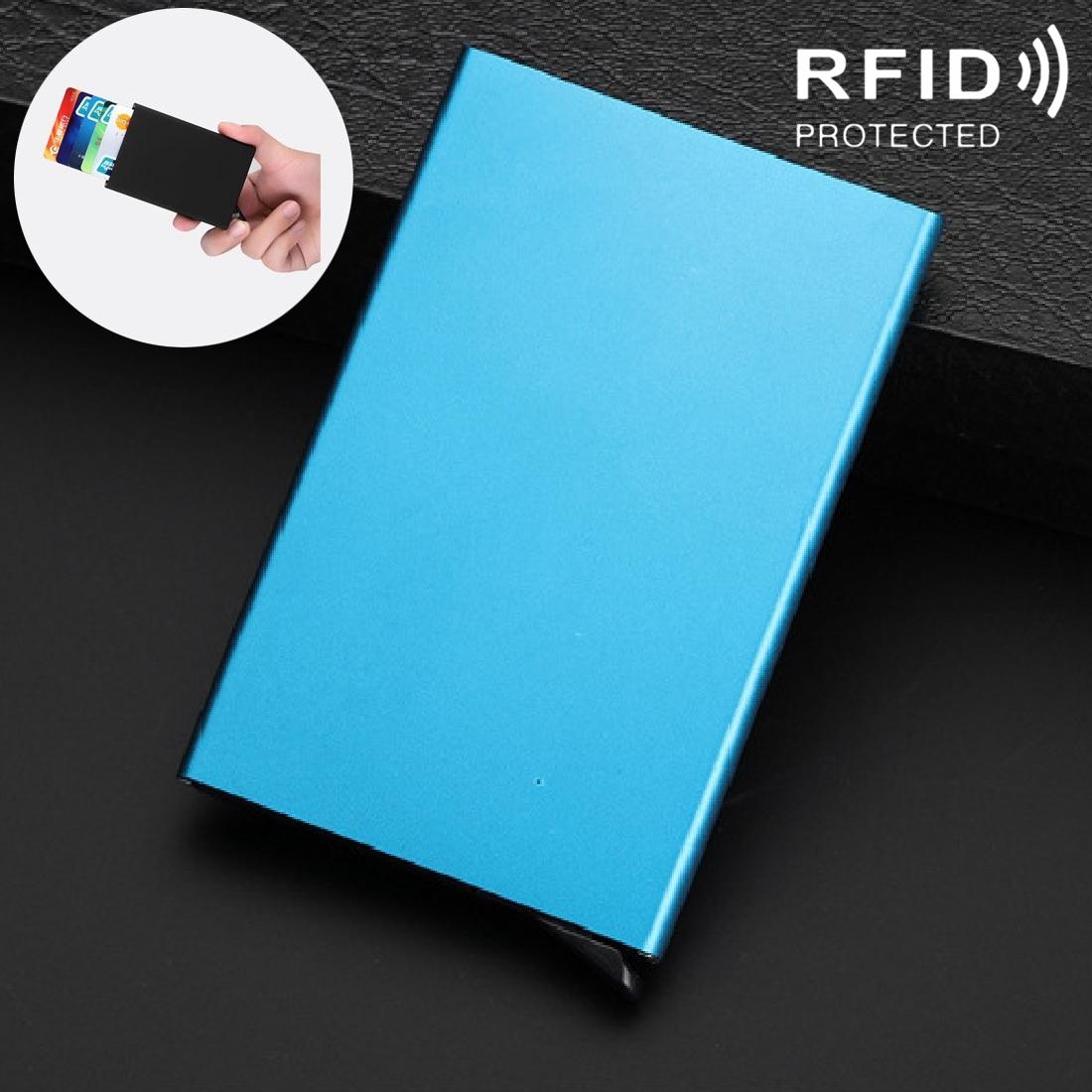 Stainless Steel Pu Business Card Holder Antimagnetic 10X6.2X0.8Cm - Blue 9