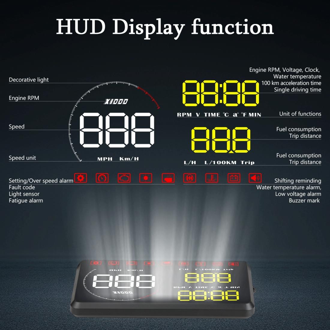 Universal Car Obd2 Hud 5.5 Inch Display Blue 5