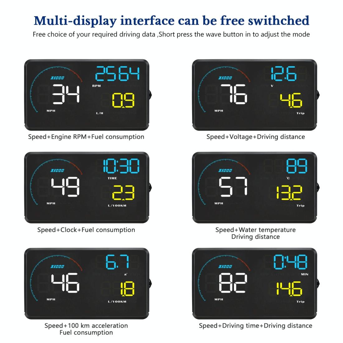 Universal Car Obd2 Hud 5.5 Inch Display Blue 6