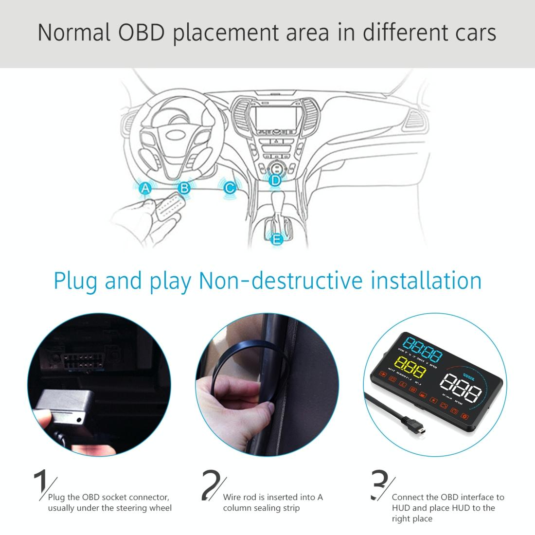 Universal Car Obd2 Hud 5.5 Inch Display Blue 9